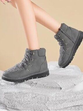 Gray Ankle Booties Warm Fuzzy w Zipper